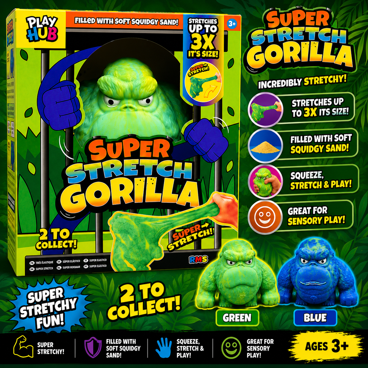 XL Super Stretch Gorilla Squishy Fidget Squish Sensory Toy - 2 Colours to Collect