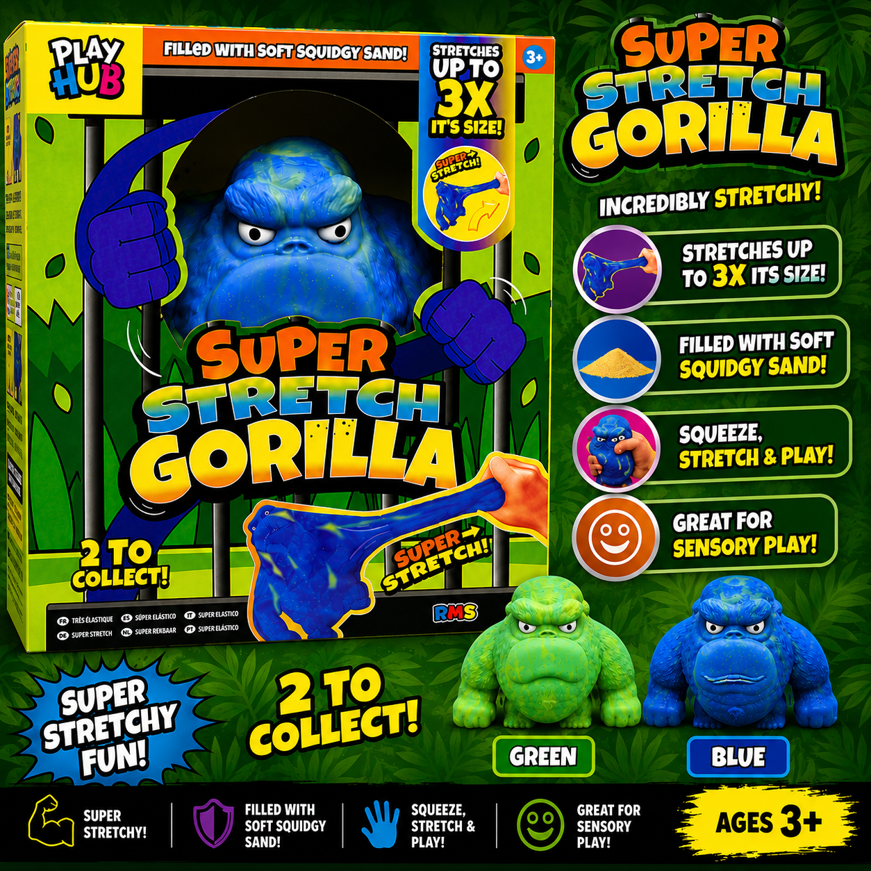 XL Super Stretch Gorilla Squishy Fidget Squish Sensory Toy - 2 Colours to Collect