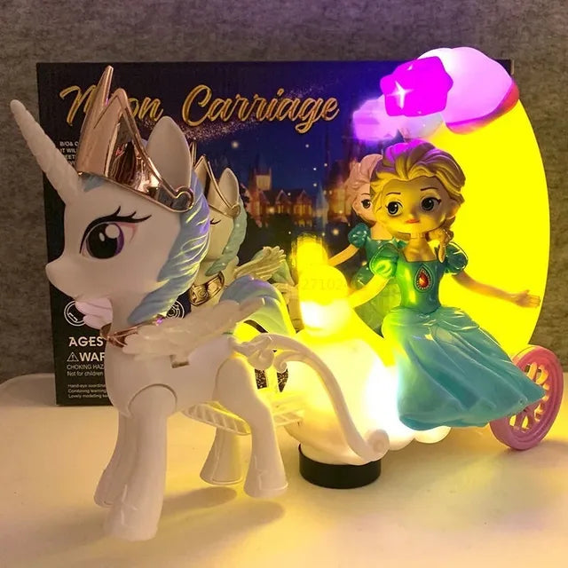 Light Up Princess & Unicorn Moon Carriage Toy with Sounds & Magical Movement