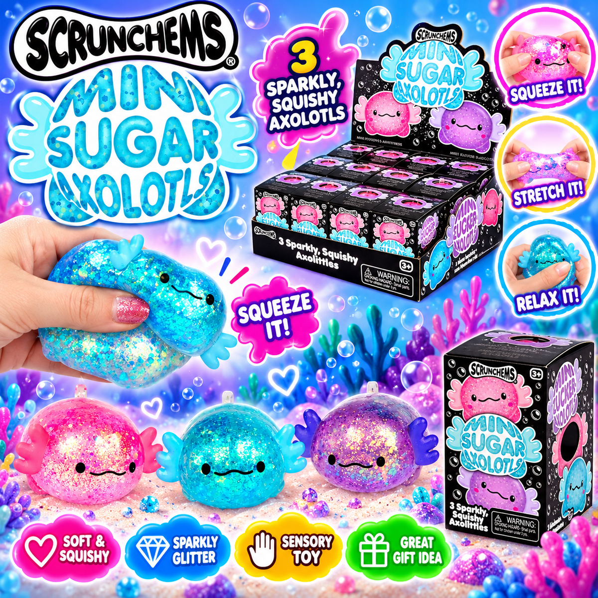 Scrunchems Mini Sugar Axolotls - 3 Pack