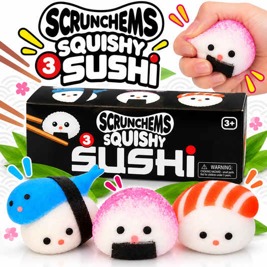 Scrunchems Squishy Sushi 3 Pack - Fidget Sensory ASMR Squish Toy