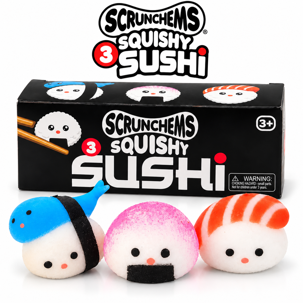Scrunchems Squishy Sushi 3 Pack - Fidget Sensory ASMR Squish Toy