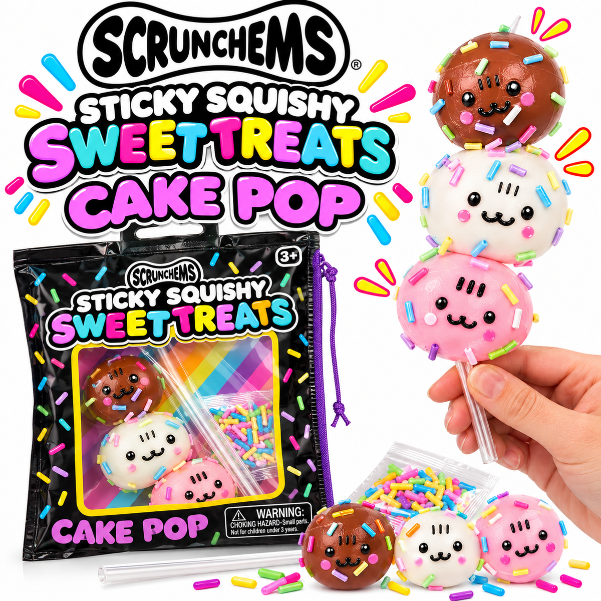 Scrunchems Sticky Squishy Sweet Treats Cake Pop - Fidget Sensory ASMR Squish Toy