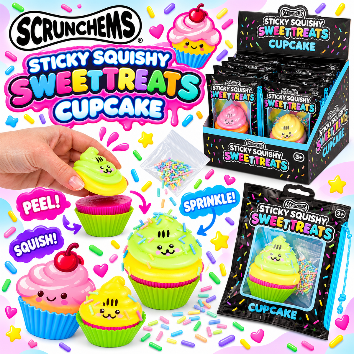 Scrunchems Sticky Squishy Sweet Treats Cupcake - Fidget Sensory ASMR Squish Toy