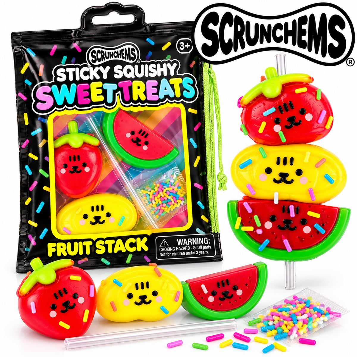 Scrunchems Sticky Squishy Sweet Treats Fruit Stack - Fidget Sensory ASMR Squish Toy