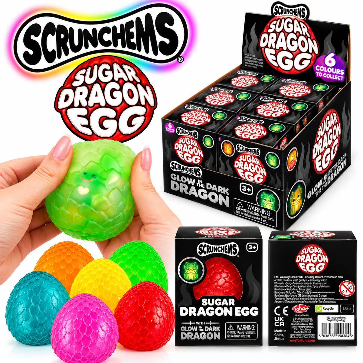 Scrunchems Sugar Dragon Egg - Glow in the Dark - 6 Colours
