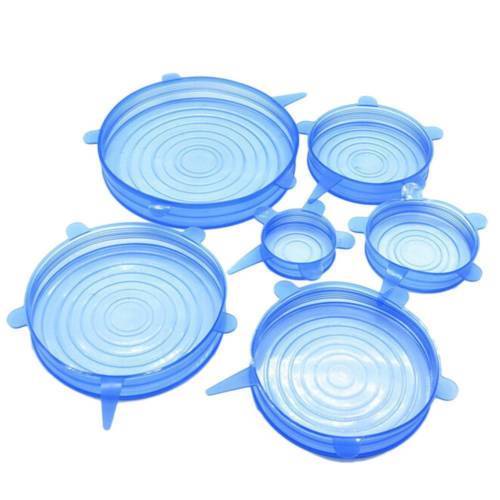 Microwave Safe Silicone Stretch Lids Flexible Bowl Covers 6-Piece Transparent Blue 5536