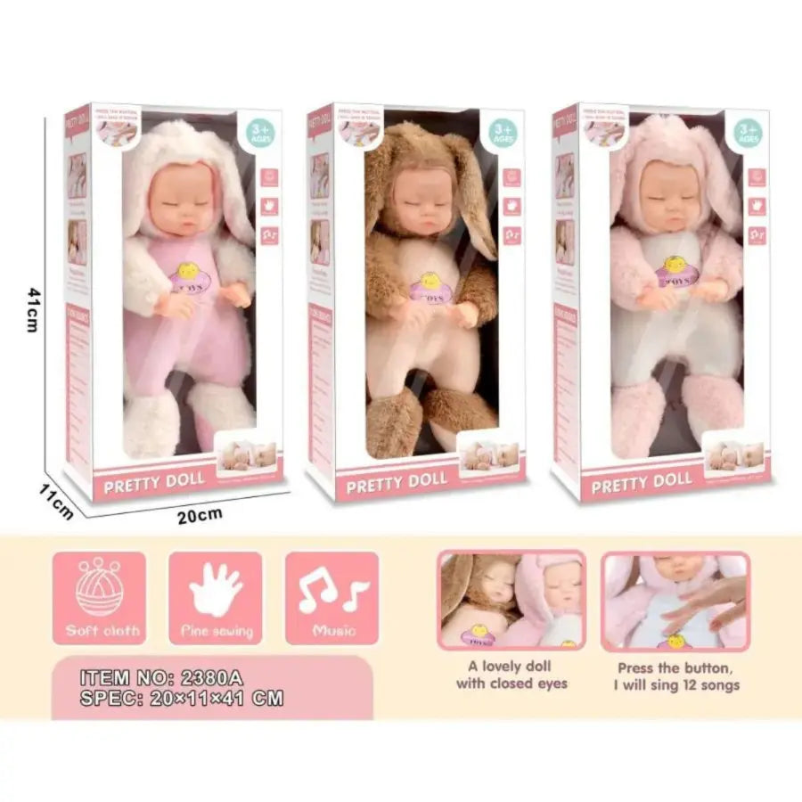 Sleeping Baby Doll with Fluffy Rabbit Onesie