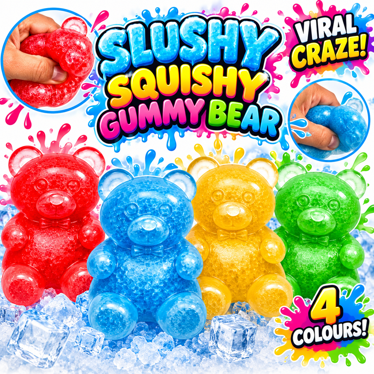 Slushy Squishy Gummy Bear - Fidget Squish Sensory Toy - 4 Colours