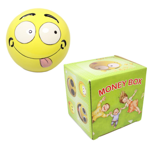 Children'S Round Yellow Smiley Face Ceramic Money Bo x Piggy Bank Assorted Designs