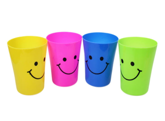 Plastic Smiley Face Glasses Cups Pack Of 4 Assorted Colours