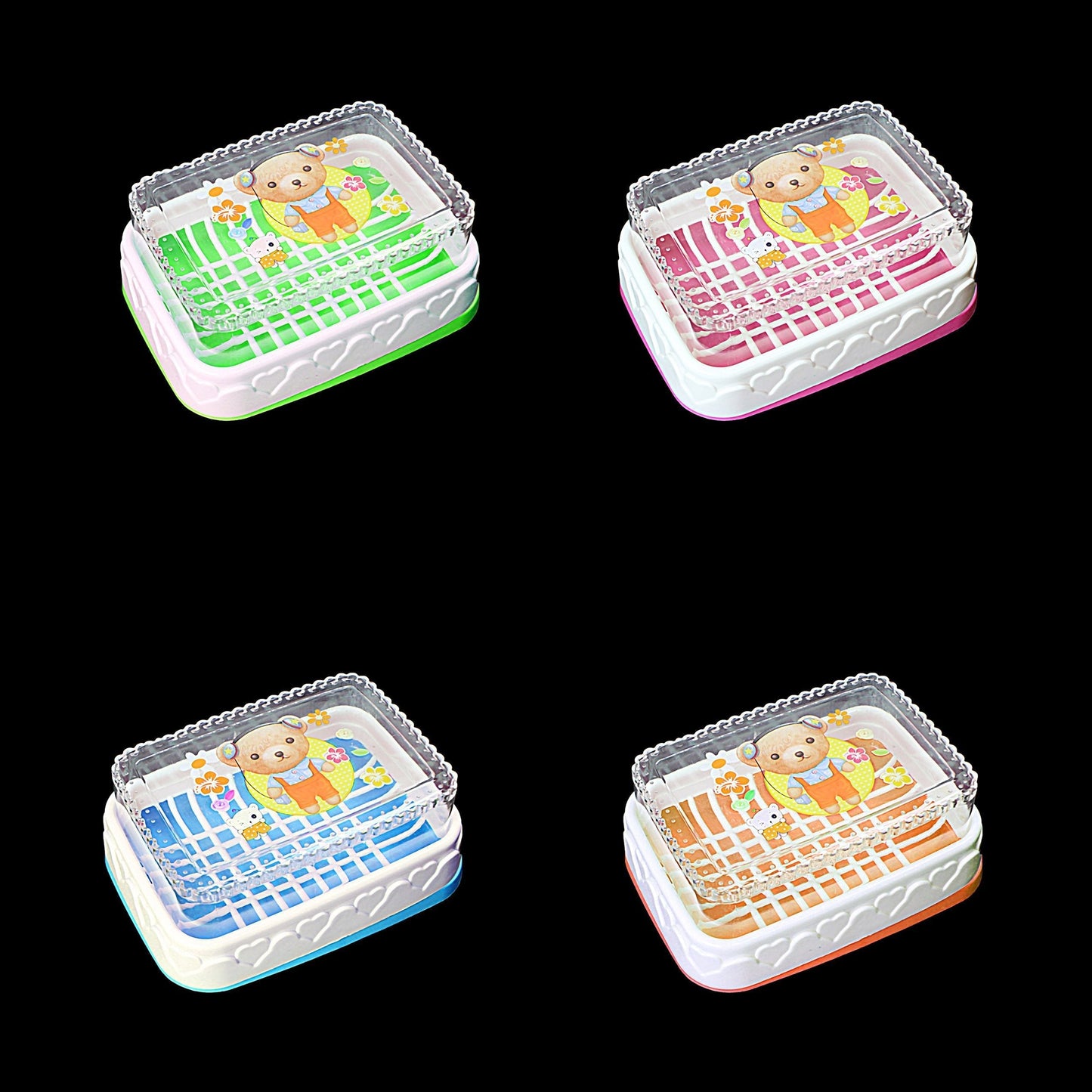 Plastic Soap Box with Printed Bear Design Assorted Colours 0433