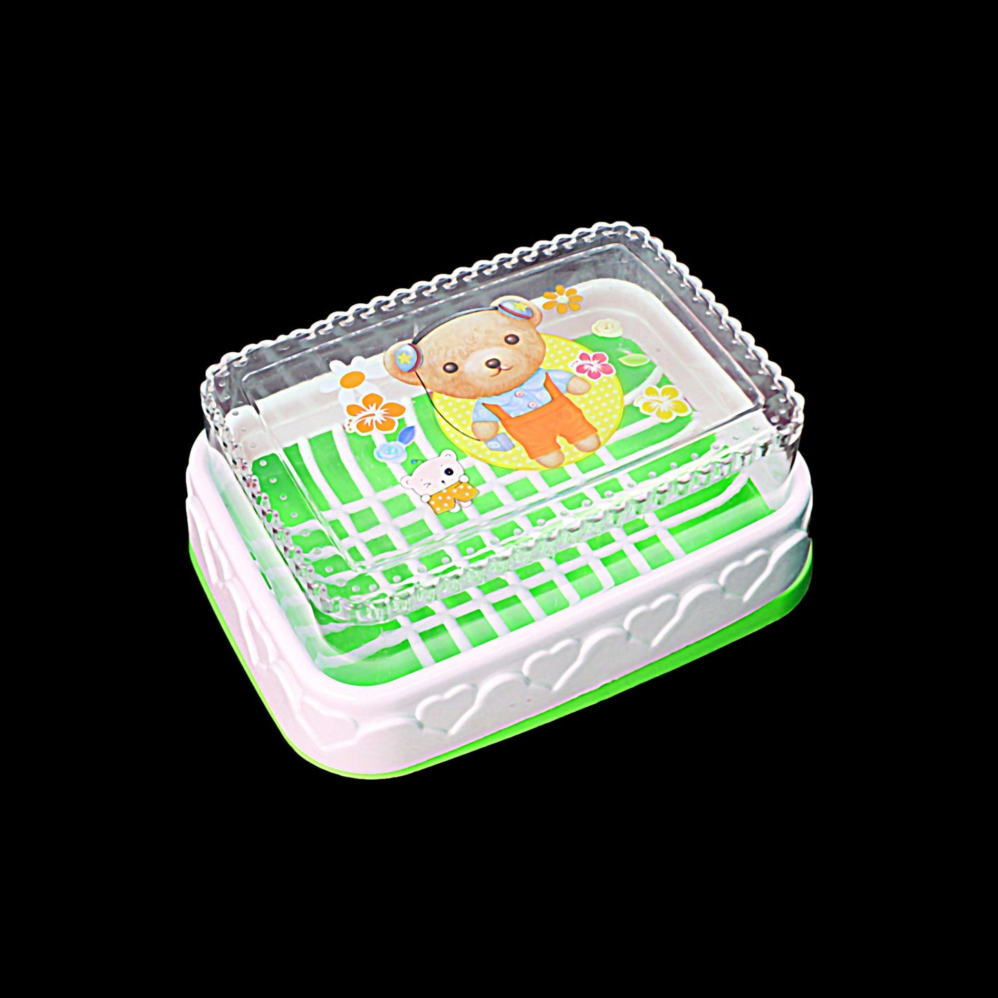 Plastic Soap Box with Printed Bear Design Assorted Colours 0433