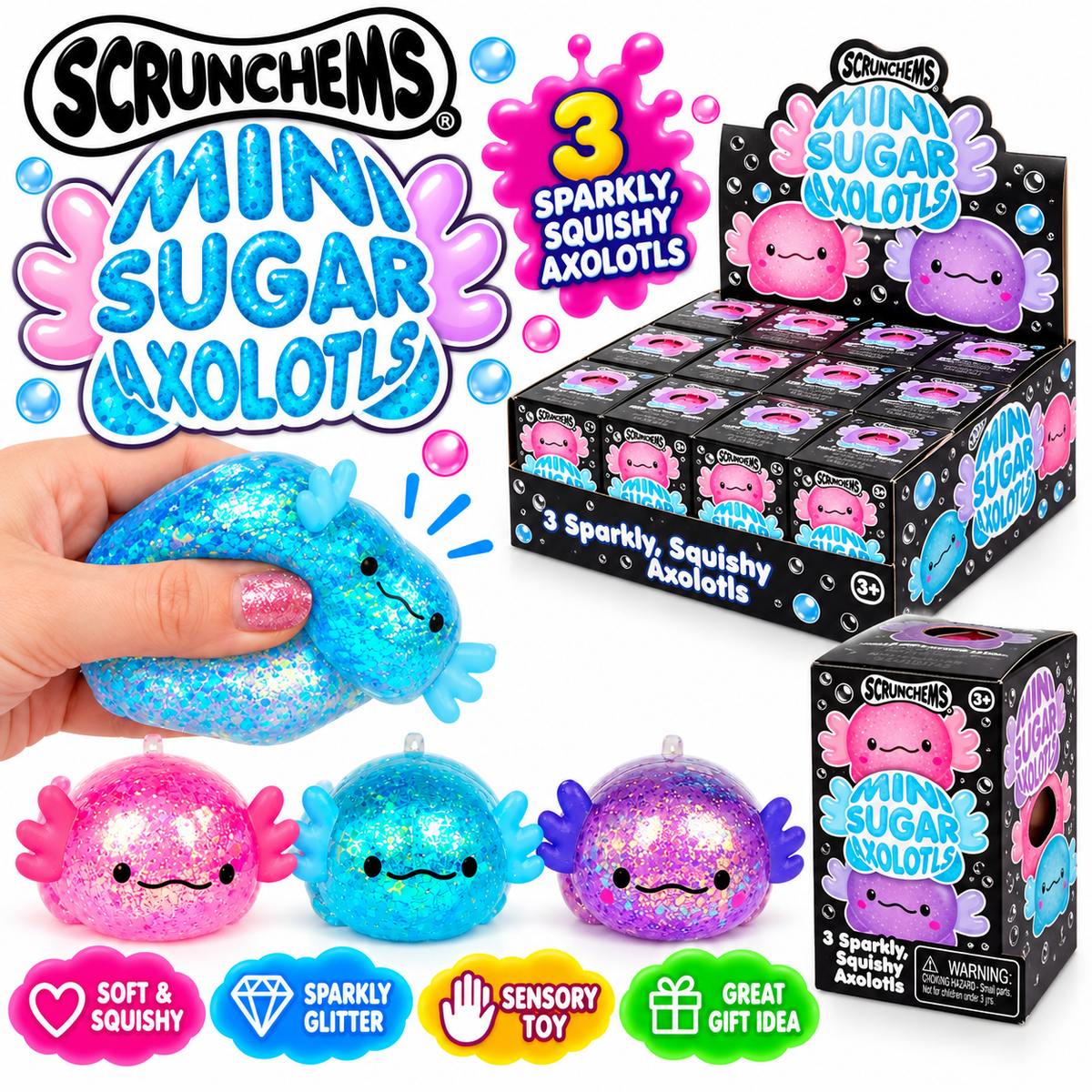 Scrunchems Mini Sugar Axolotls - 3 Pack