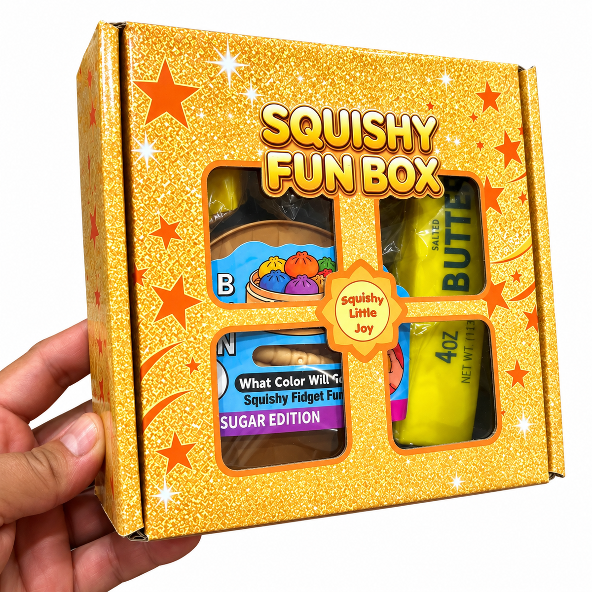 Gold Edition Squishy Fun Box - 4 Piece Squishy Sensory Fidget Toy Box