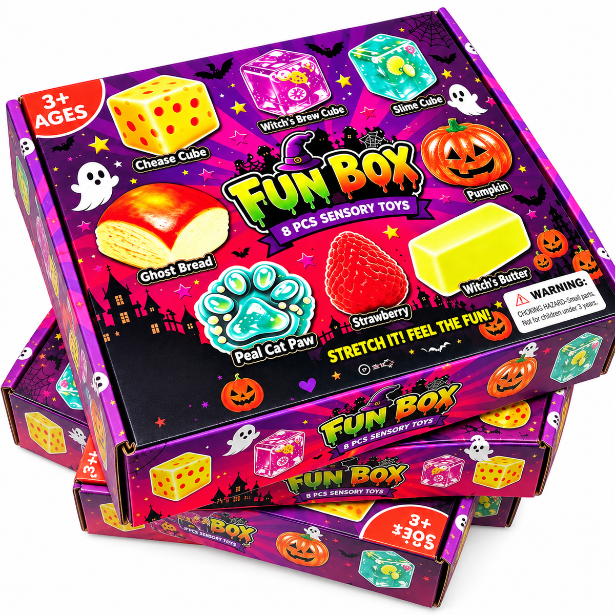 Halloween Style Squishy Fun Box - 8 Piece Fidget Squishy Sensory Squish Toys Inside