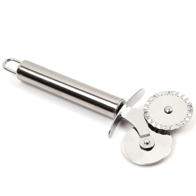 Dual Wheel Stainless Steel Kitchen Chef Easy Pizza Pasta Pancake Cutter Kitchen Tools 00132
