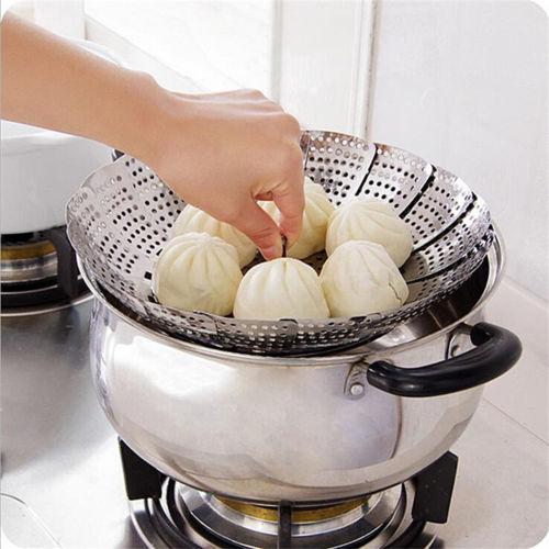 Vegetable Steamer Food Basket Bowl Cooker Strainer Stainless Folding Mesh Dish 9'' 5207
