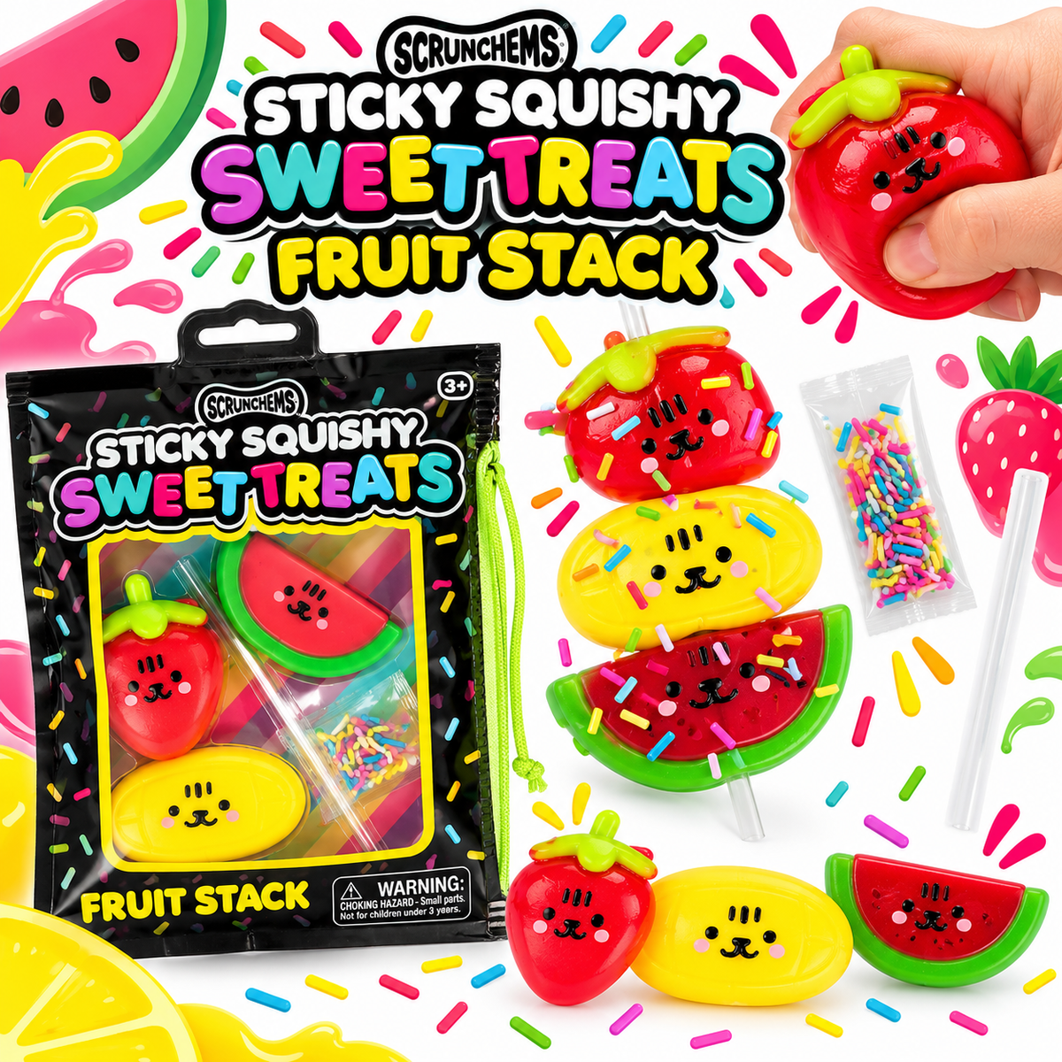 Scrunchems Sticky Squishy Sweet Treats Fruit Stack - Fidget Sensory ASMR Squish Toy