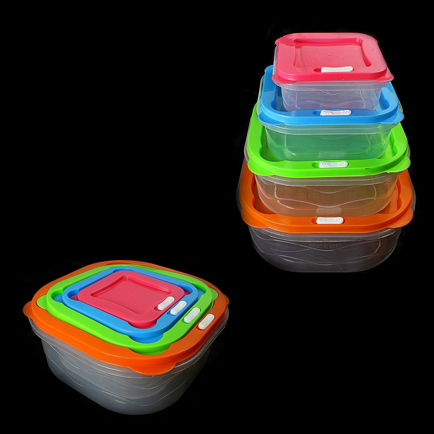 Plastic Square Food Storage Containers Set of 4 0401