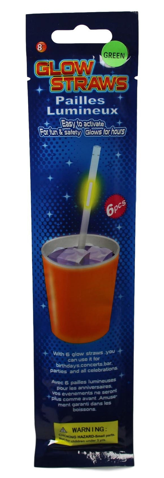 Glow In The Dark Plastic Straws Pack of 6 Assorted Colours 5257