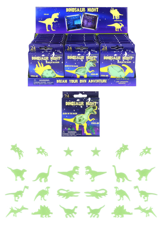 24 Pack Assorted Dinosaur Glow In The Dark Bedroom Stickers 6.5cm T51469