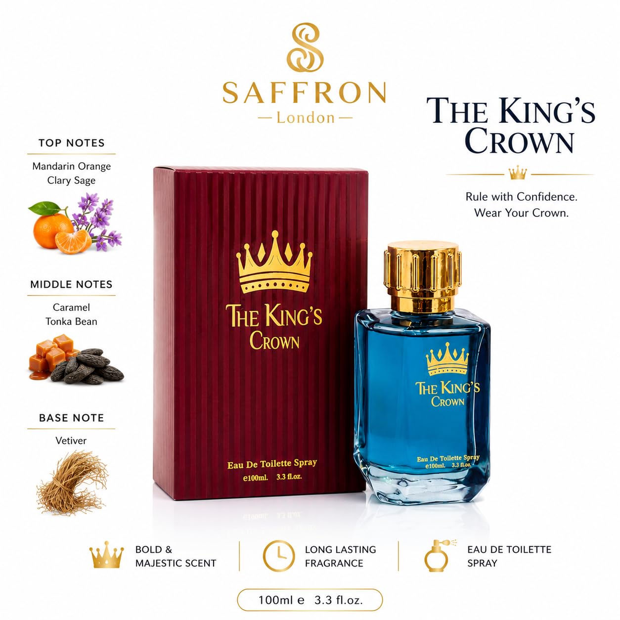 THE KING'S CROWN Inspired by Scandal - Men's Eau de Toilette Aftershave Spray 100ml - Saffron London