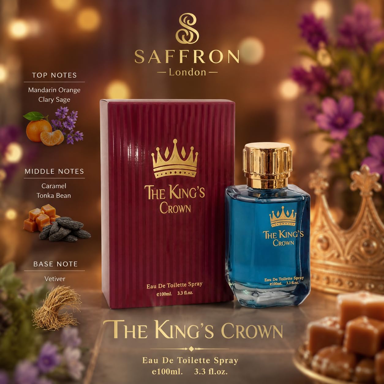 THE KING'S CROWN Inspired by Scandal - Men's Eau de Toilette Aftershave Spray 100ml - Saffron London