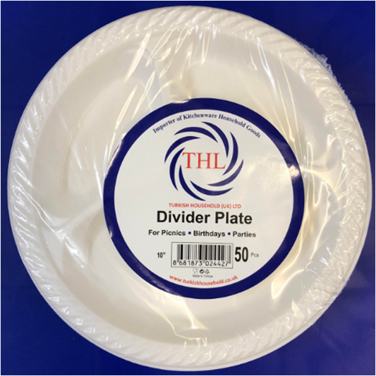 10’’ Disposable White Plastic Divider Plates Pack Of 50