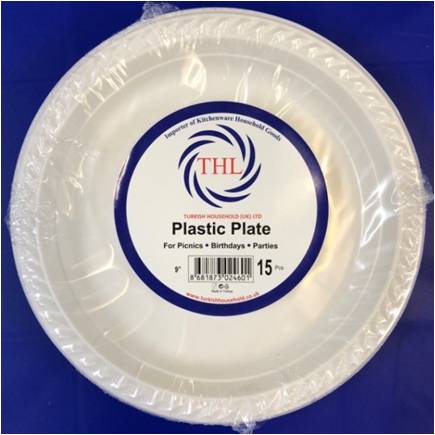 9" Reusable White Plastic Plate Pack of 12 THL2460