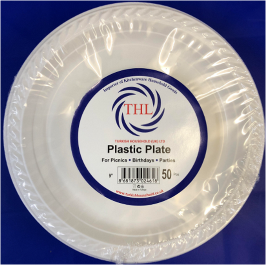 9" Disposable White Plastic Plate Pack of 50 THL2461 A