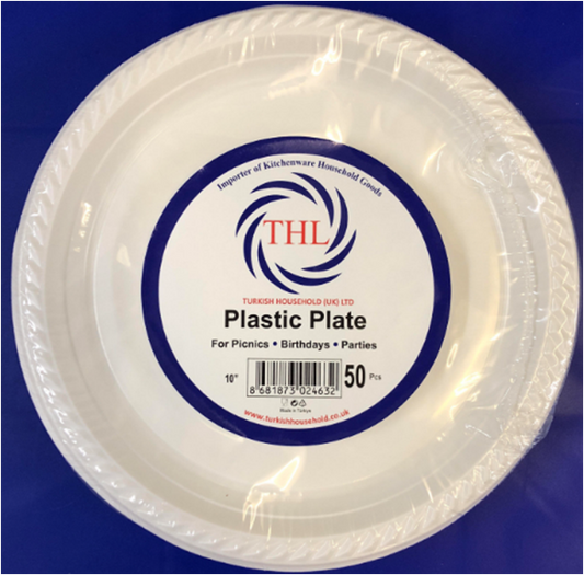 10" White Plastic Plate Pack Of 50
