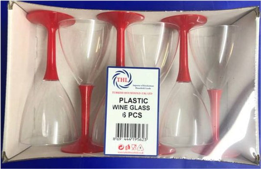 Plastic Wine Glasses with Red Stem Handle 15 x 7 cm THL9562