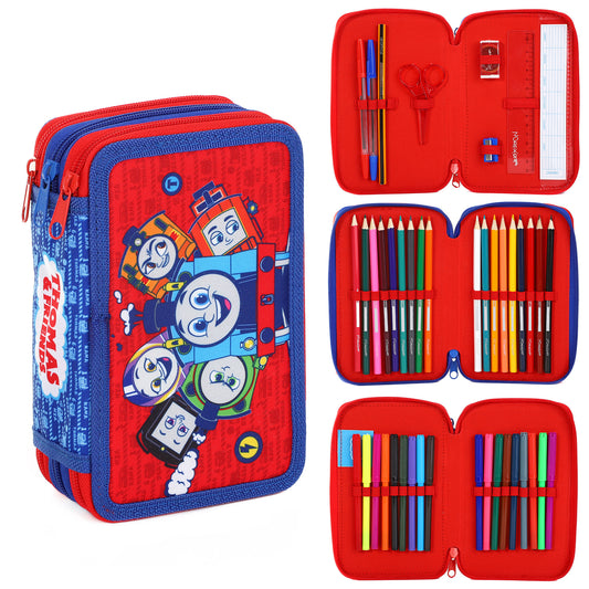 Thomas The Tank Engine and Friends Style Jumbo Pencil Case & Stationery Set with 3 Zip Divider