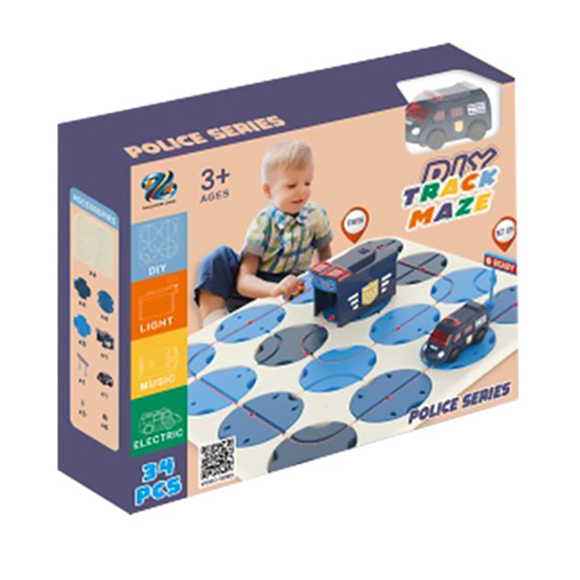 Track Maze Set - Police Car - DIY Create Your Own Track- 34 Pieces