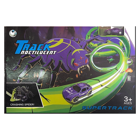 Track Noctilucent Supertrack 360 Including 1 Car And Crashing Spider Toy Car Track Playset