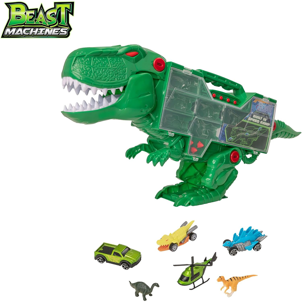 T-Rex Transporter Carry Case with Cars Teamsterz Beast Machines Playset
