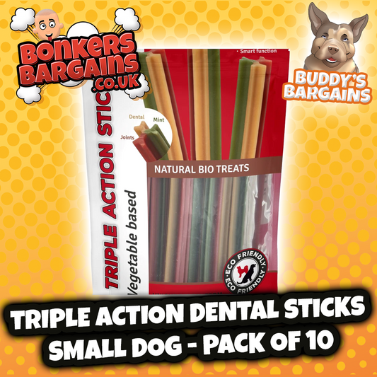 Pet Dog Treats Triple Action Dental Sticks Small Dogs 10 Pack 75158 (Parcel Rate)