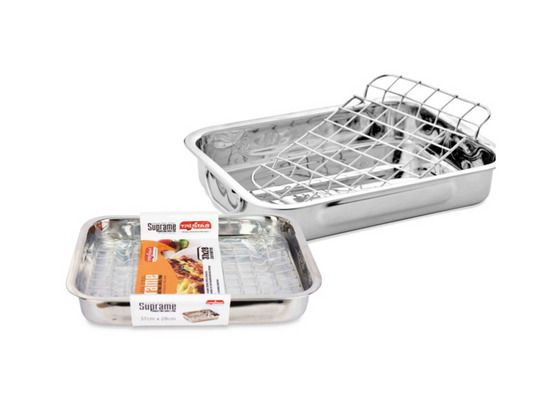 Stainless Steel Roasting Lasagne Tray Grill Pan with Handless and Rack 37 x 28cm TS34611 / 31745