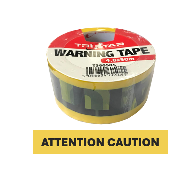 Yellow "ATTENTION CAUTION" Warning Tape 48mm x 50 Metre TS60505