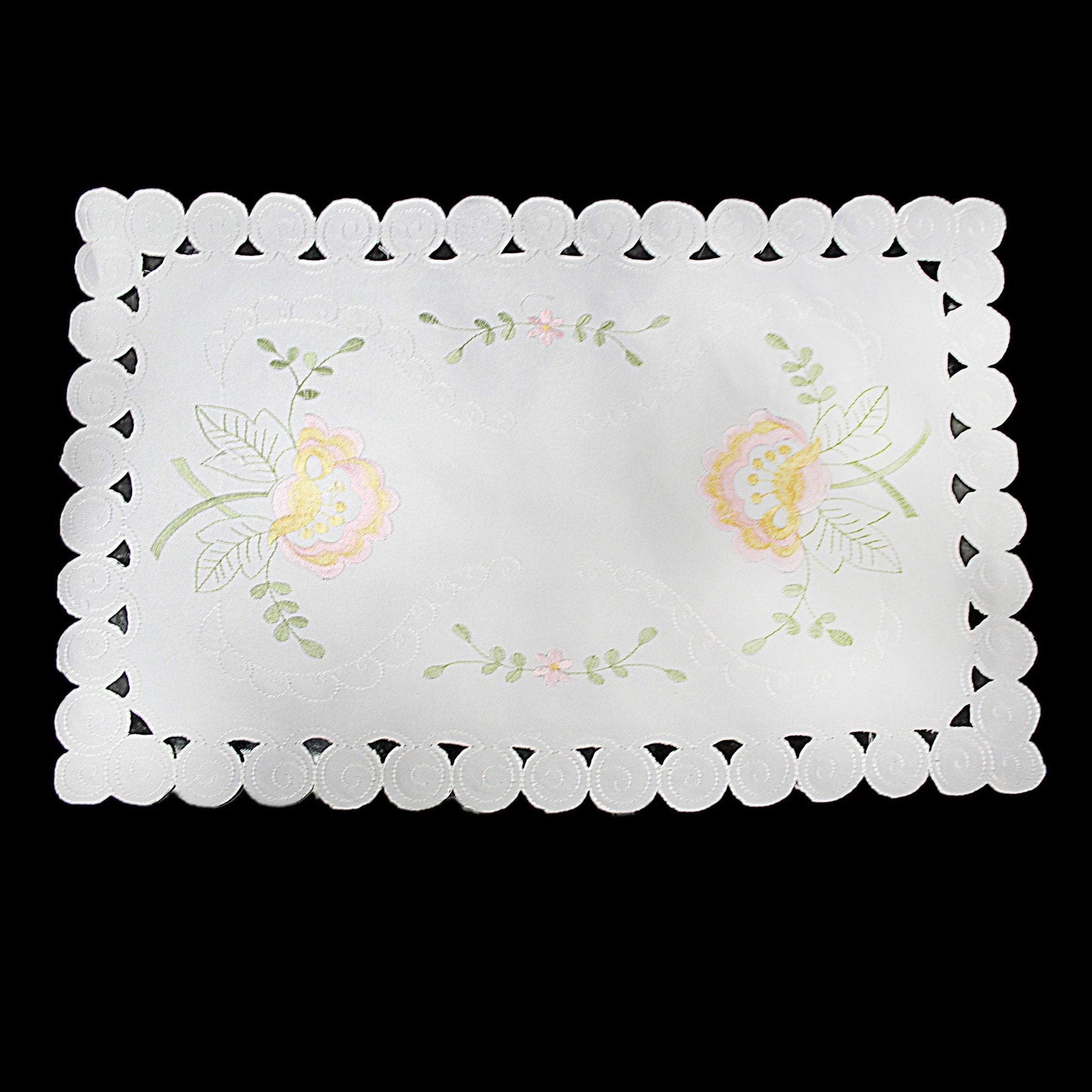 Floral Embroidery White Table Cloth Assorted Designs 38Cm X 85Cm