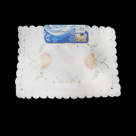 White Table Cloth With Floral Details Assorted Designs 43 x 28cm 9984