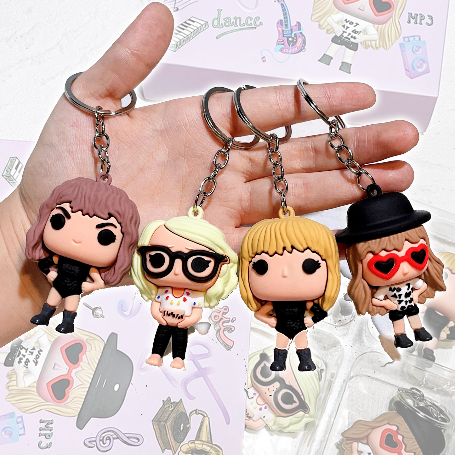 Taylor Swift Swifties Style 4 Pack Collectors 3D Silicone Keychain Keyring Pendant