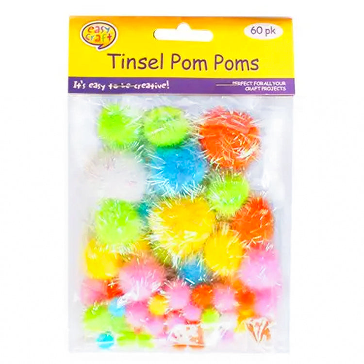 Pastel Tinsel Pom Poms x 60