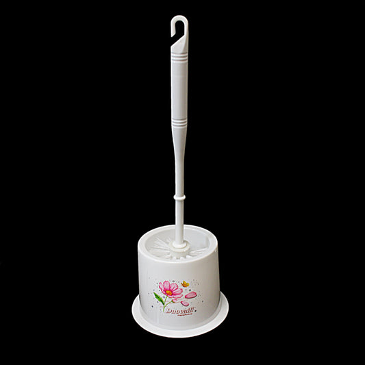 Bathroom Plastic Toilet Brush and Holder with Floral Print Design 0406 A