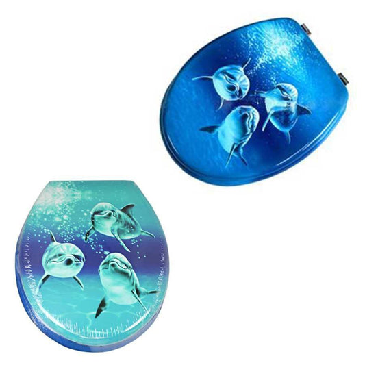 SQ Professional Heavy Toilet Seat with Zinc Alloy Hinges Aquatic Dolphin Trio 07528