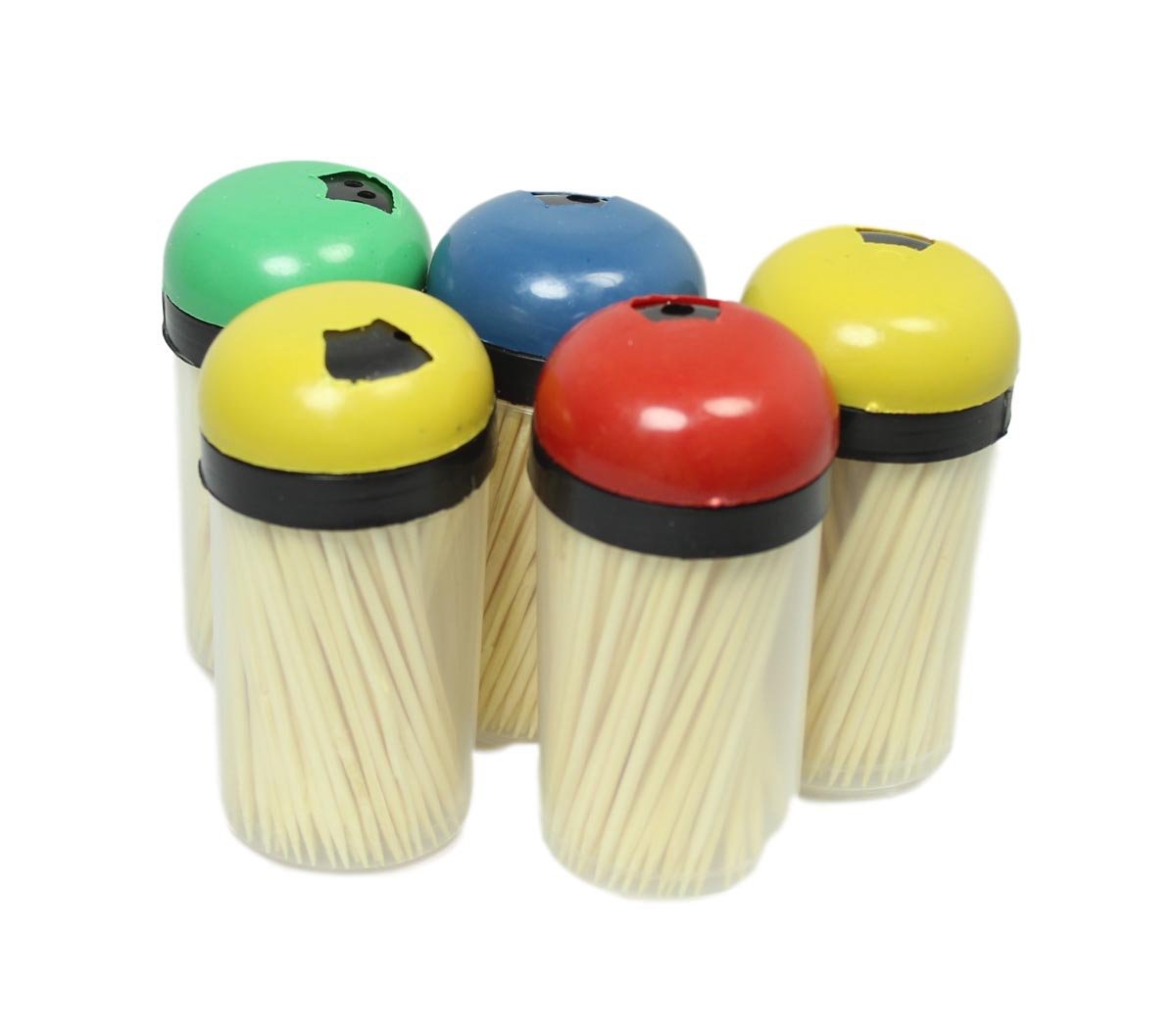 Plastic Toothpick Holder With Toothpicks Pack Of 5 Assorted Colours
