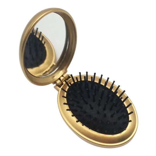 Oval Travel Folding Pocket Hair Brush with Mirror Assorted Colours 2863