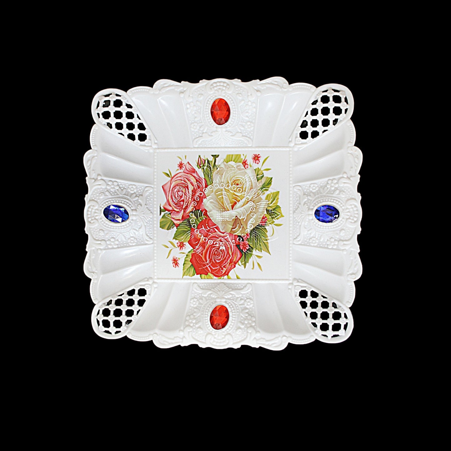 Plastic Jewelled Serving Tray Printed Design 22 cm Assorted Designs 3223