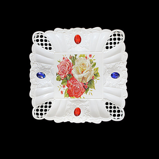 Plastic Jewelled Serving Tray Printed Design 22 cm Assorted Designs 3223